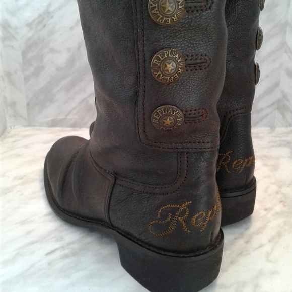 REPLAY LONG knee high LEATHER BOOTS Cowgirl Cowboy - Picture 7 of 7